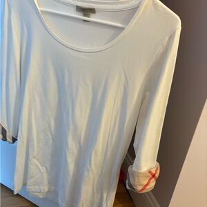 Burberry White Long Sleeve Top with Plaid Cuffs
